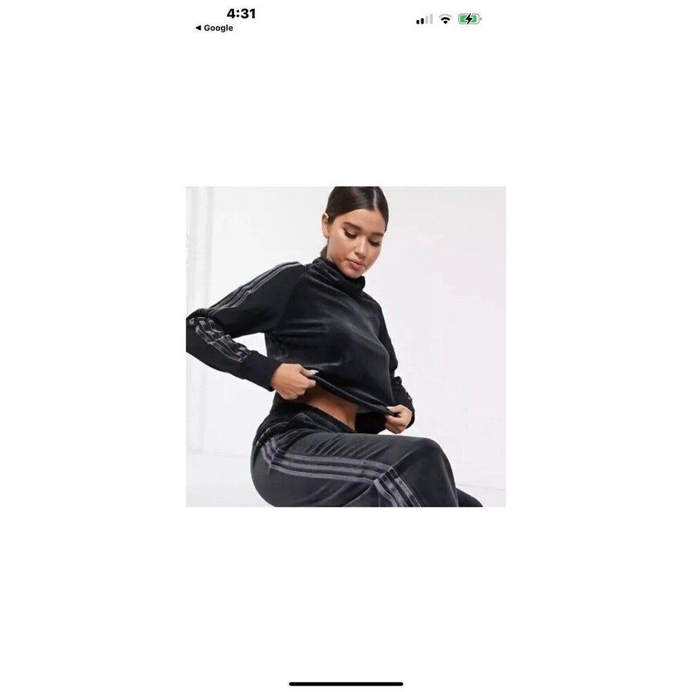 Adidas Sport ID Velour Funnel Neck Cropped Top Black Women's Size Large